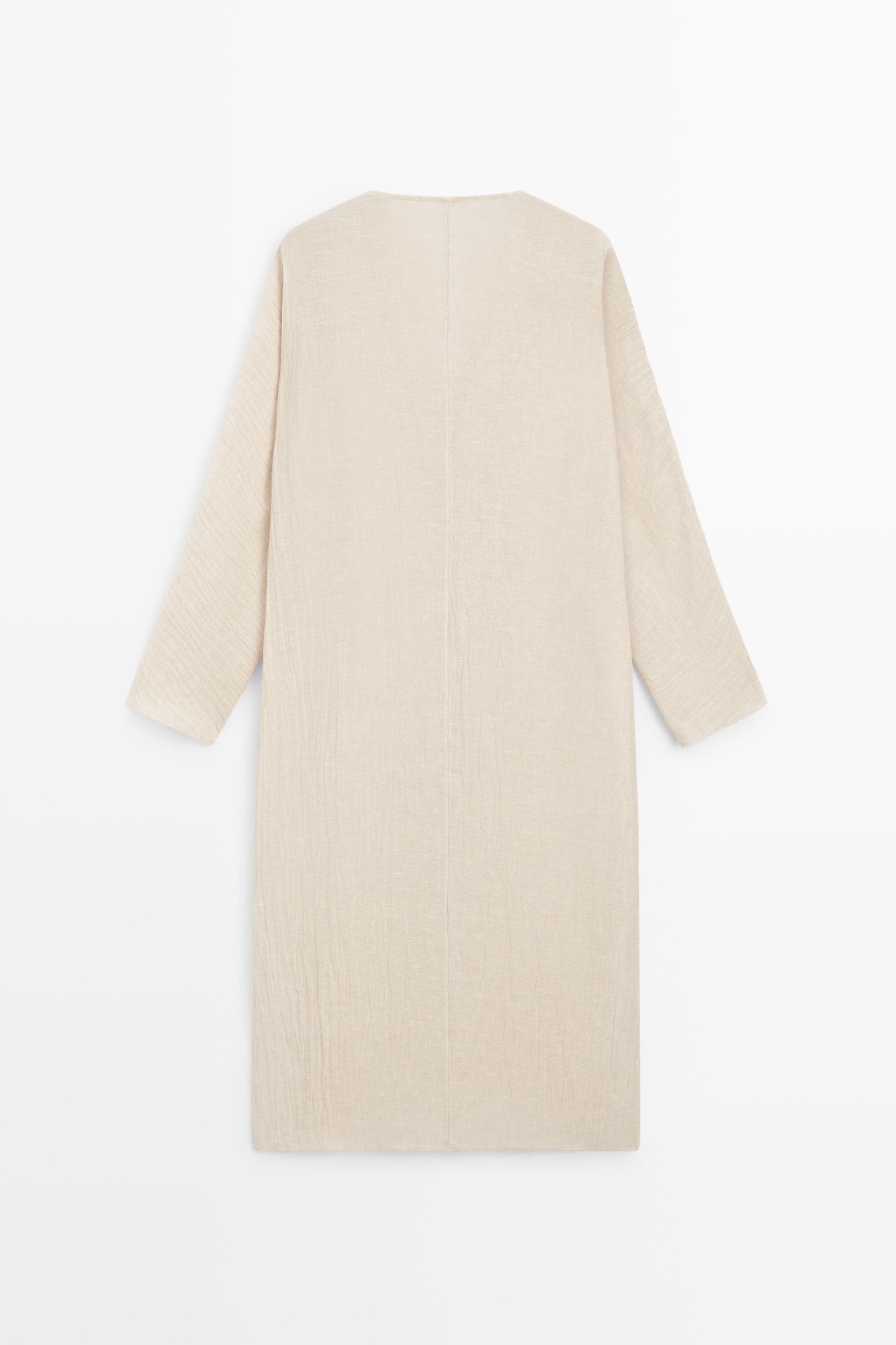 Linen blend kaftan dress with tied neckline